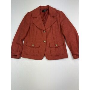 TALBOTS Size 12 Woman Red Wool Blend Pockets Lapel Two Button Blazer Jacket